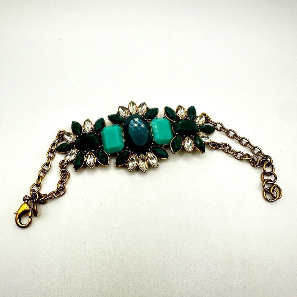 7.5" J.Crew rhinestone and acrylic statement‎ bracelet in gold tone!